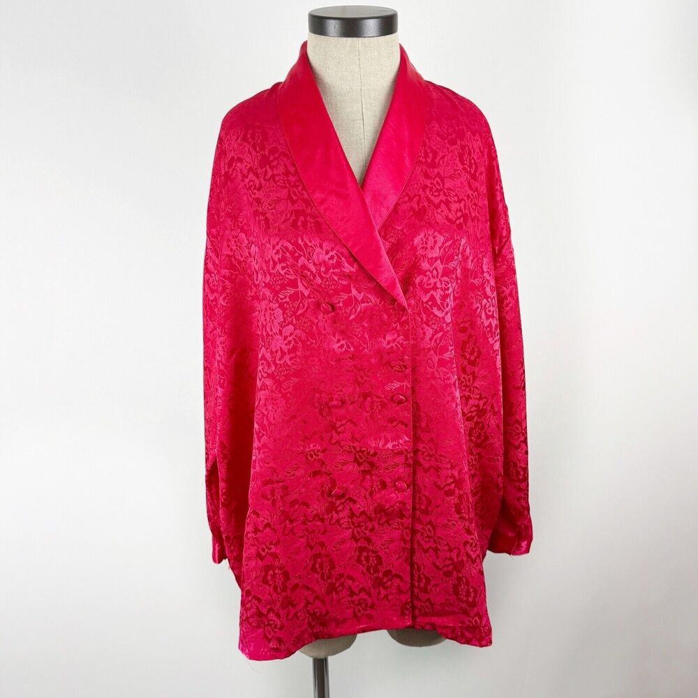 Vintage Solange Red Satin Kimono Blouse Size 18-20 Loungewear Red Floral